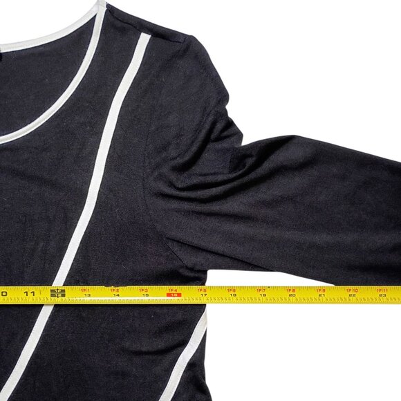 Cable & Gauge Black A-Line Tunic Top M White Trim 3/4 Sleeve Stretch Knit - Picture 7 of 8